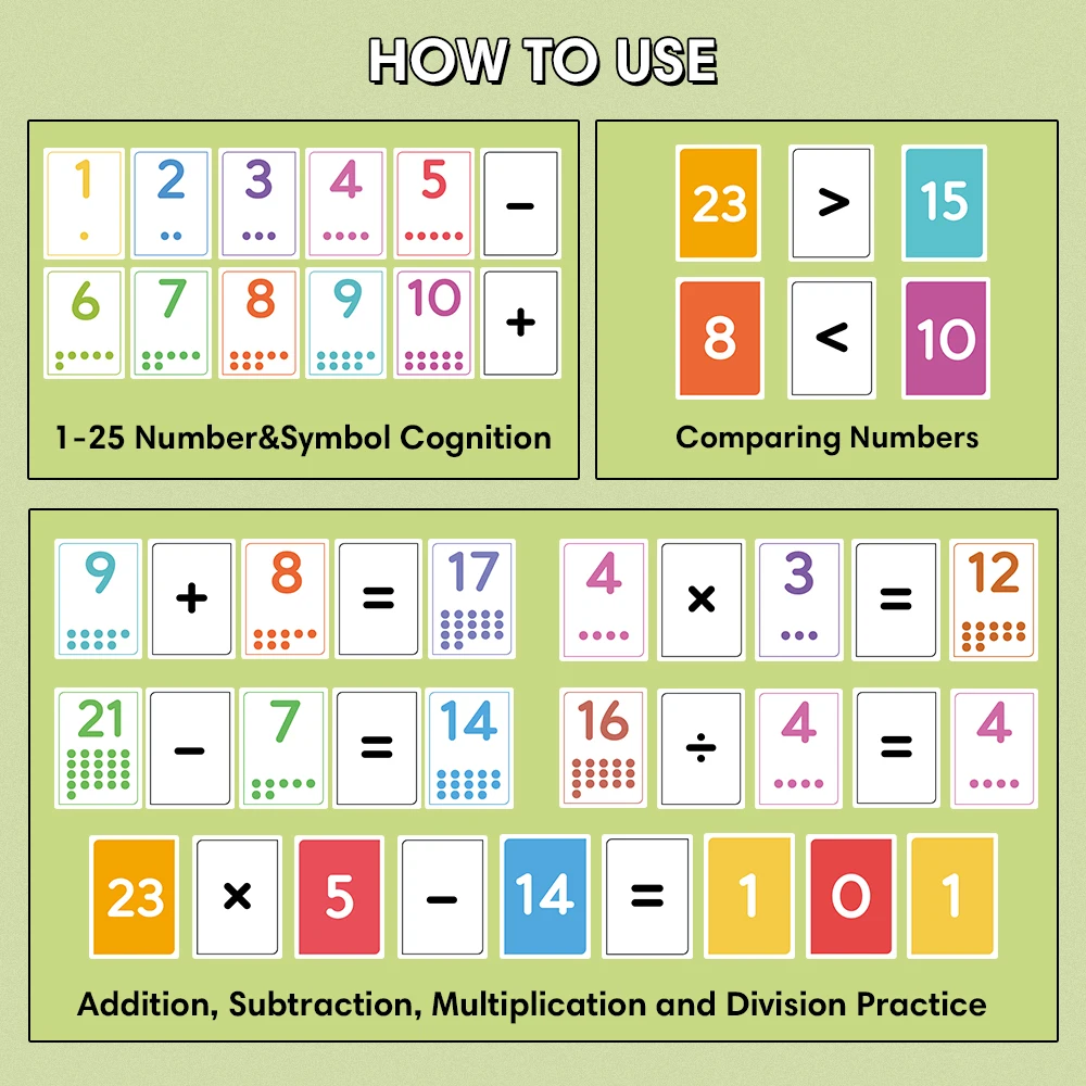 Matemática Adição Subtração e Multiplicação Divisão Aprendizagem Toy for Kid, 50 Cartões, Números Coordenados, Contagem Regressiva