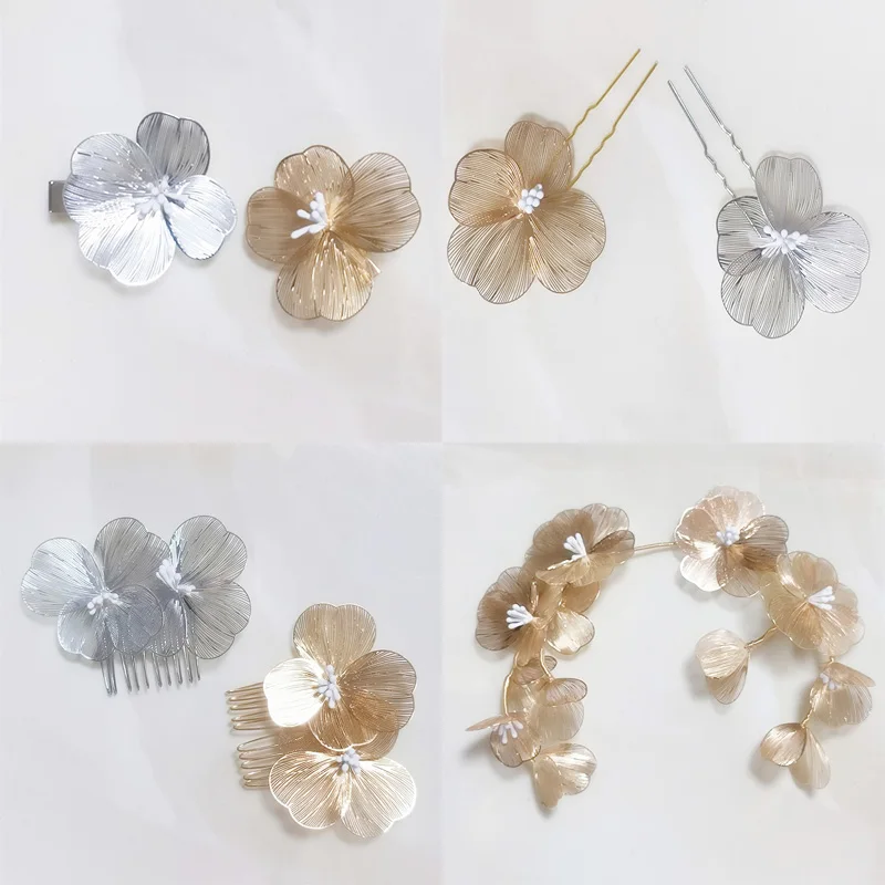 Silver Gold Color Flower Handmade Bridal Wedding Headband Headdress Headwear Hair Comb Bridal Hair Accessories For Women