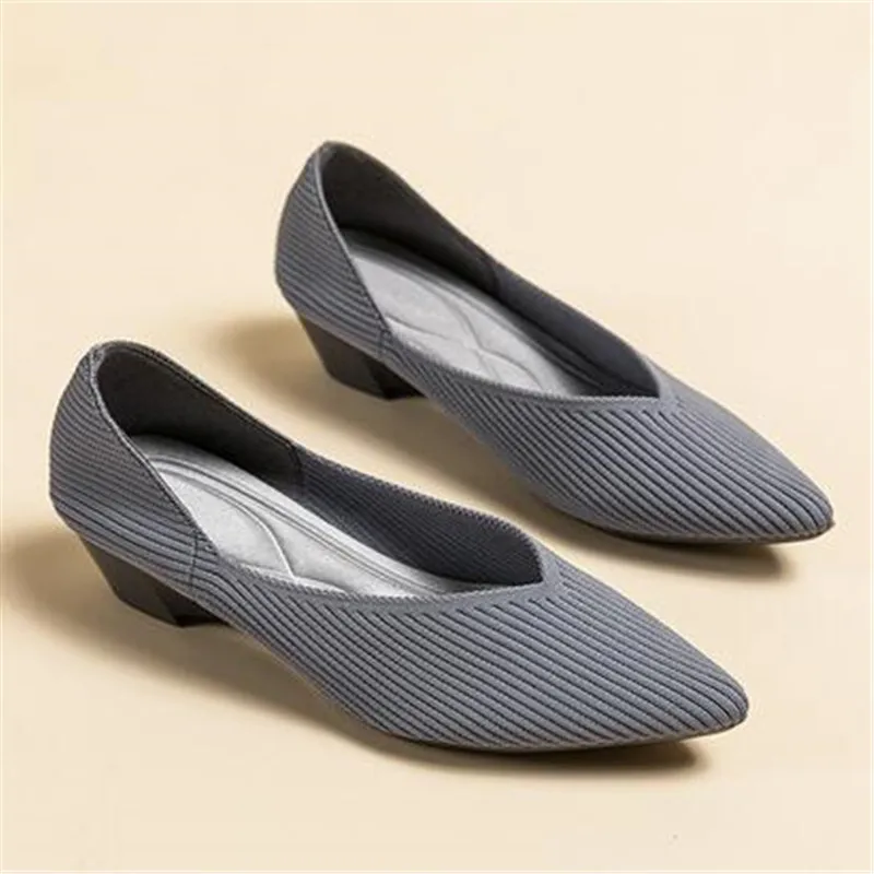 2023 Printing Women Shoes Flats Single Shoes Spring Autumn Knitted Pointed Shoes Flat Comfortable Plus Size 43