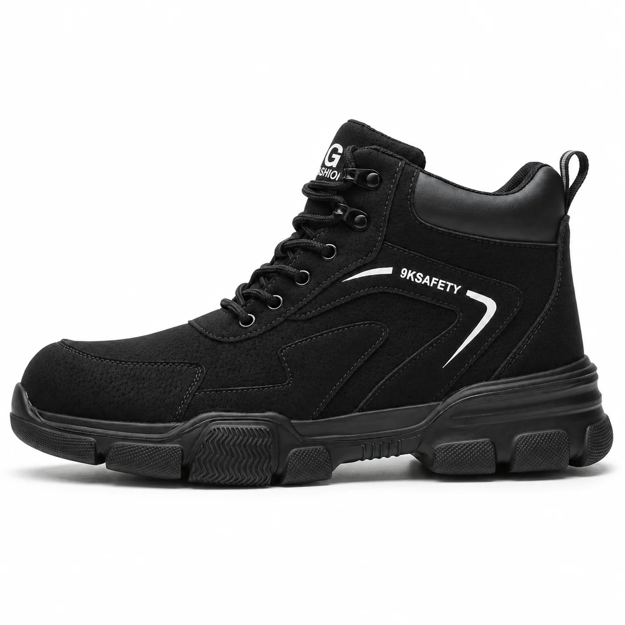 Herren-Arbeitsschuhe mit Stahlkappe, Sicherheitsschuhe, durchstichfest, wasserabweisend, schwarze High-Top-Stiefel für die Bauindustrie – Detail 8