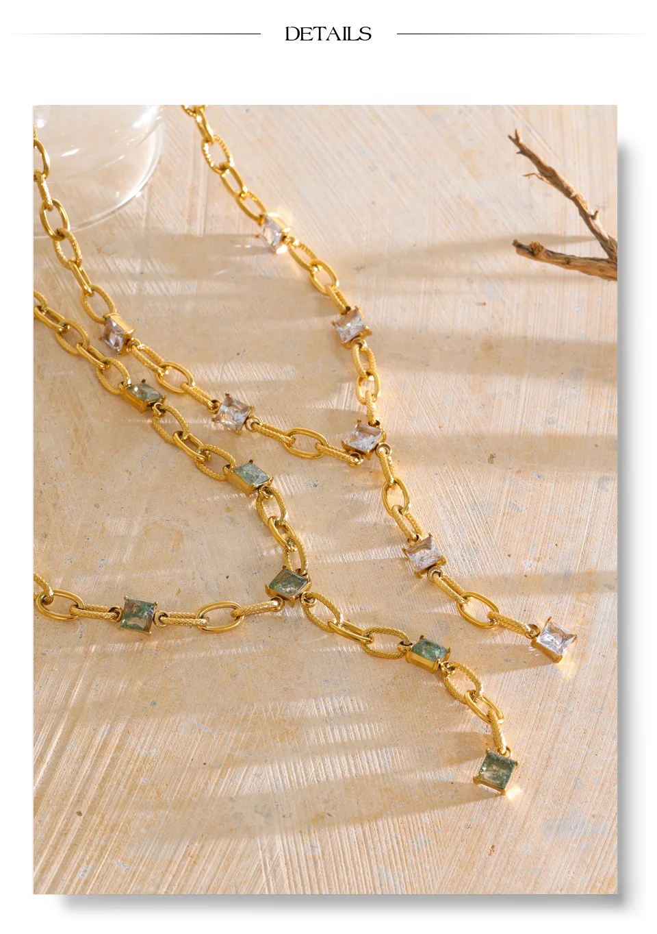 Yhpup Neue Edelstahl-Halskette mit Zirkonia-Glas-Quadrat-Y-Kette, modischer, glamouröser, esthetischer Abschlussball-Schmuck – Detail 9