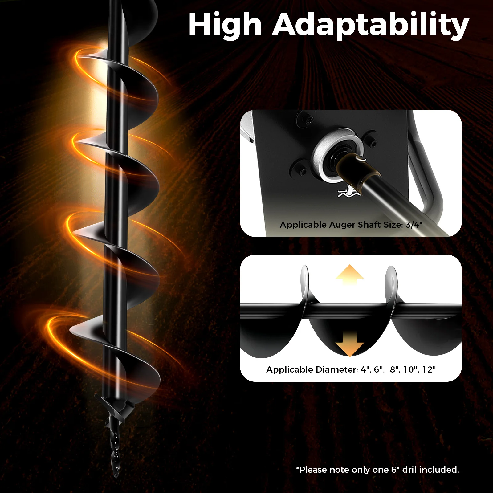 Broca de barrena de tierra con vástago de 3/4 "para plantar, barrena de jardín de 6" x 31,1" con barra de extensión para excavadora, excavadora de postes para valla P