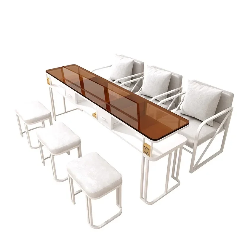 

For European Glass Nail Table Rechargeable Home Polish Manicure Nail Table Arm Rest Organizer Manicura Professional Furniture