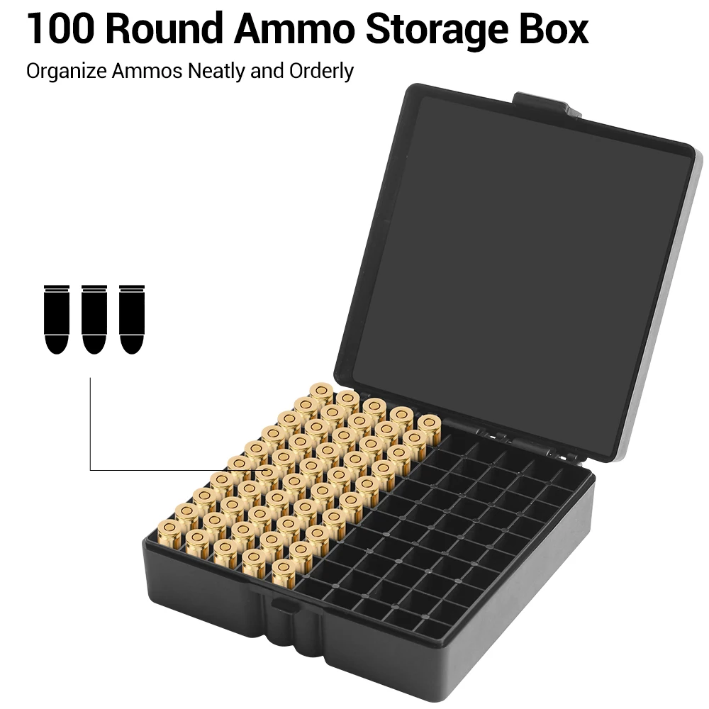 9mm Tactical Ammo Box 50/100 Rounds Shotgun Bullet Shell Holder Box Portable Rifle Cartridge Storage Case Flip-Top Bullets Can