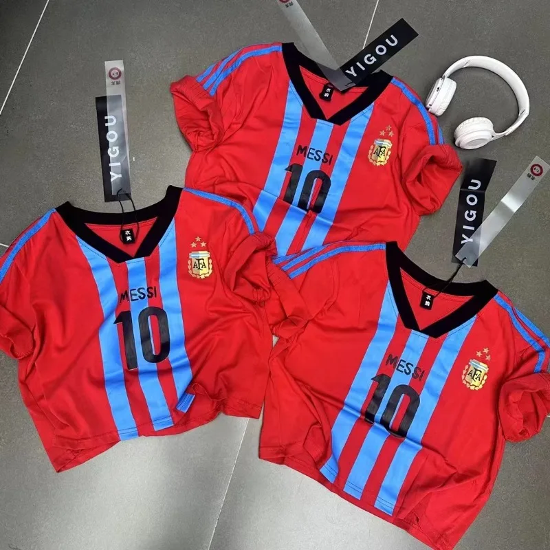 DEEPTOWN Y2k Sport T-Shirt Women 2024 Summer American Streetwear V-neck Letter Print Patchwork Vintage Sexy Crop Top Kpop Jersey