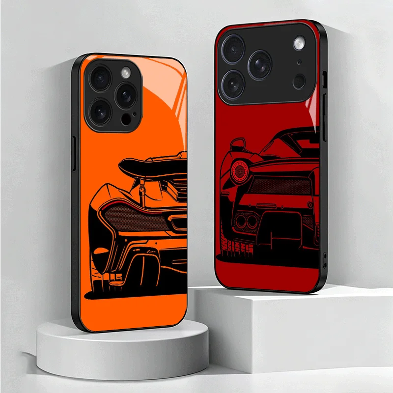 Super Sports Car Simple Desgin Tempered Glass Phone Case for Samsung Galaxy A17 A16 A15 A14 A13 A57 A56 A55 A54 A53 A37 A36 A35