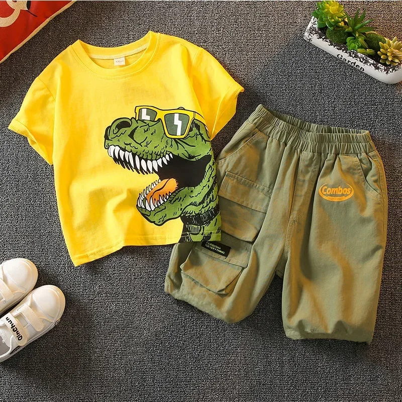 Summer Baby Boy Clothes Set Boys Pure Cotton Dinosaur Print Short Sleeve 2-piece Set Cozy Children\'s Clothing