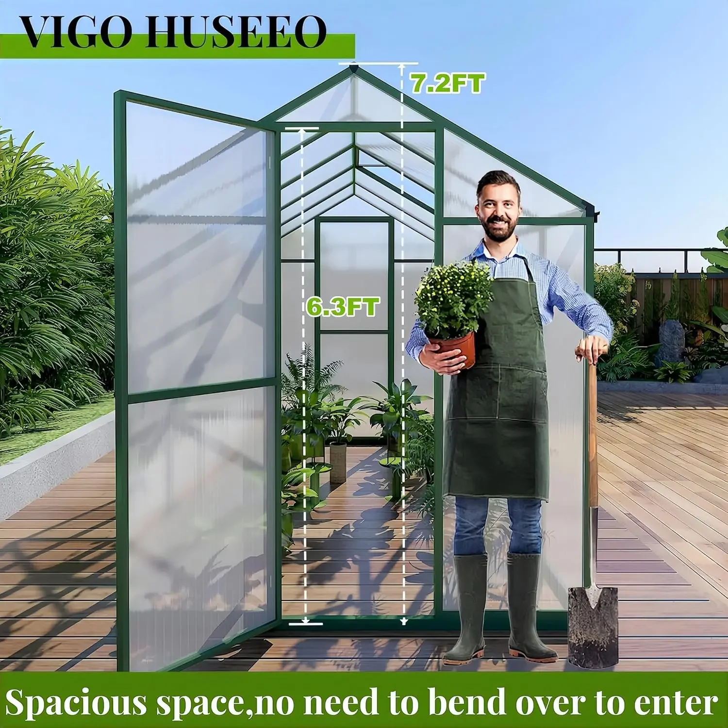 86in High 6*8FT Greenhouse for Outdoors, Polycarbonate Greenhouse with Stronger Wind Protection and Roof Vent Greenhouse