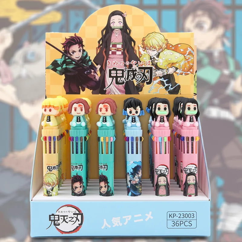 6/36pcs Kawaii Demon Slayer Ballpoint Pen Cute 10 Colors Ball Pens School Office Writing Supply Stationery Gift