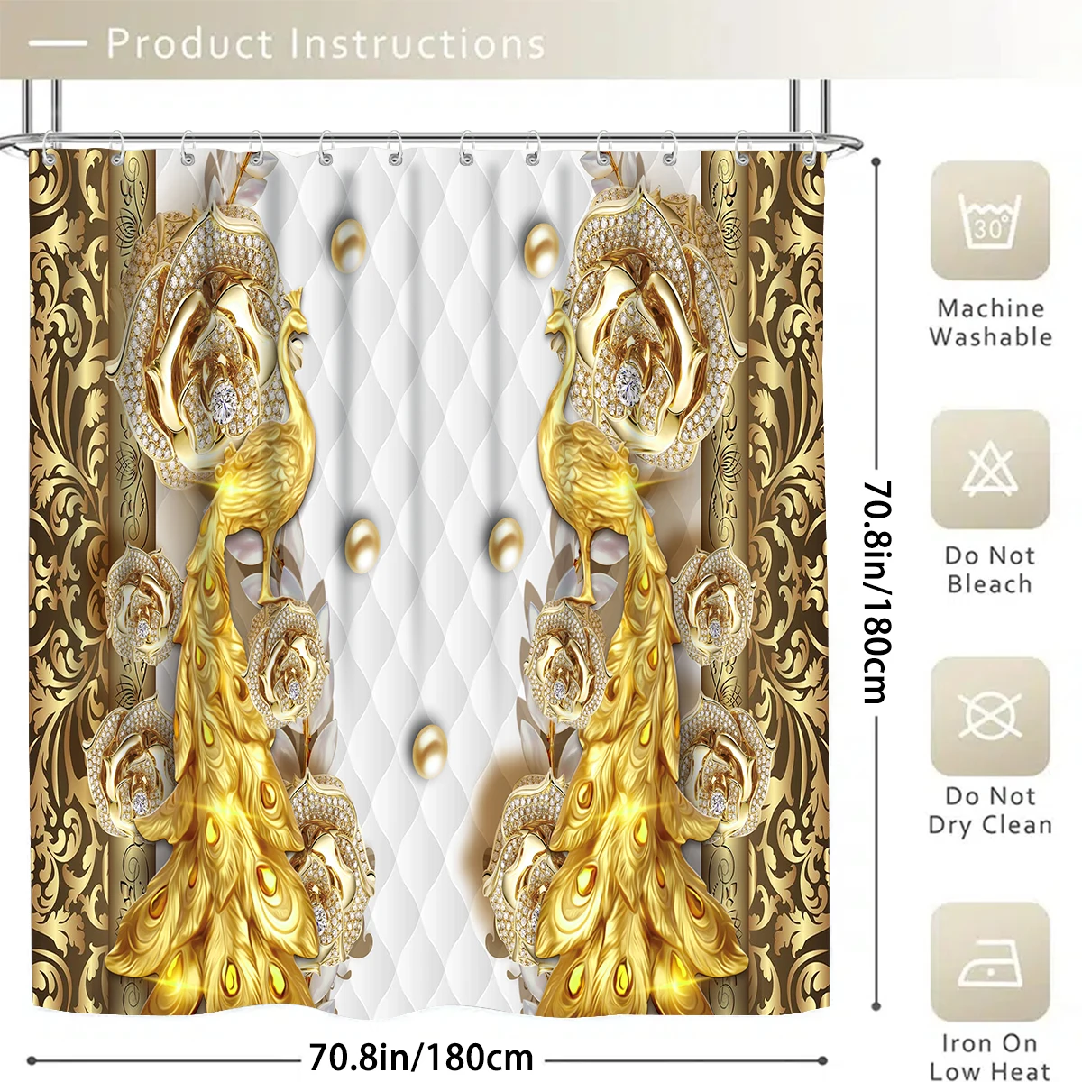 1/4 Piece Shower Curtain Set, Waterproof Bathroom Partition Curtain with Hooks, Anti-Slip Bath Rug, U Shape Mat, Toilet Seat Cov