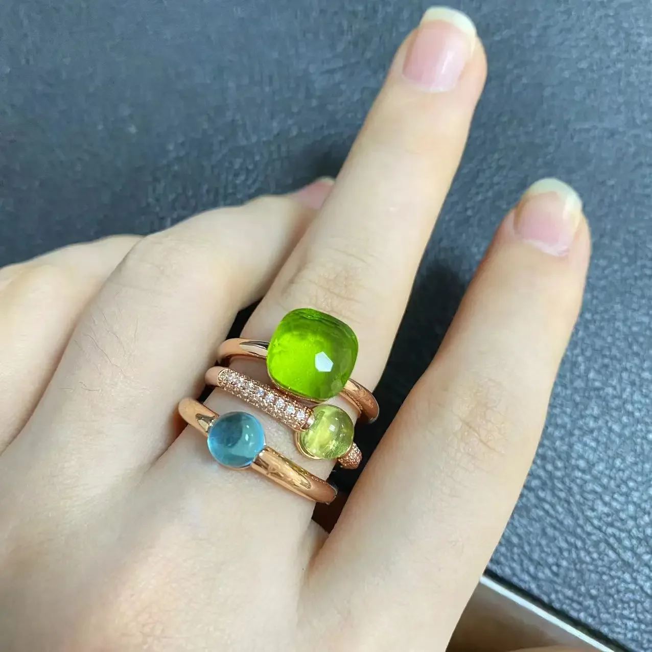 3Pcs/Set Crystal Rings Stacked for Women Mix Color Candy Style Jewelry Gift Set Birthday Party Wedding