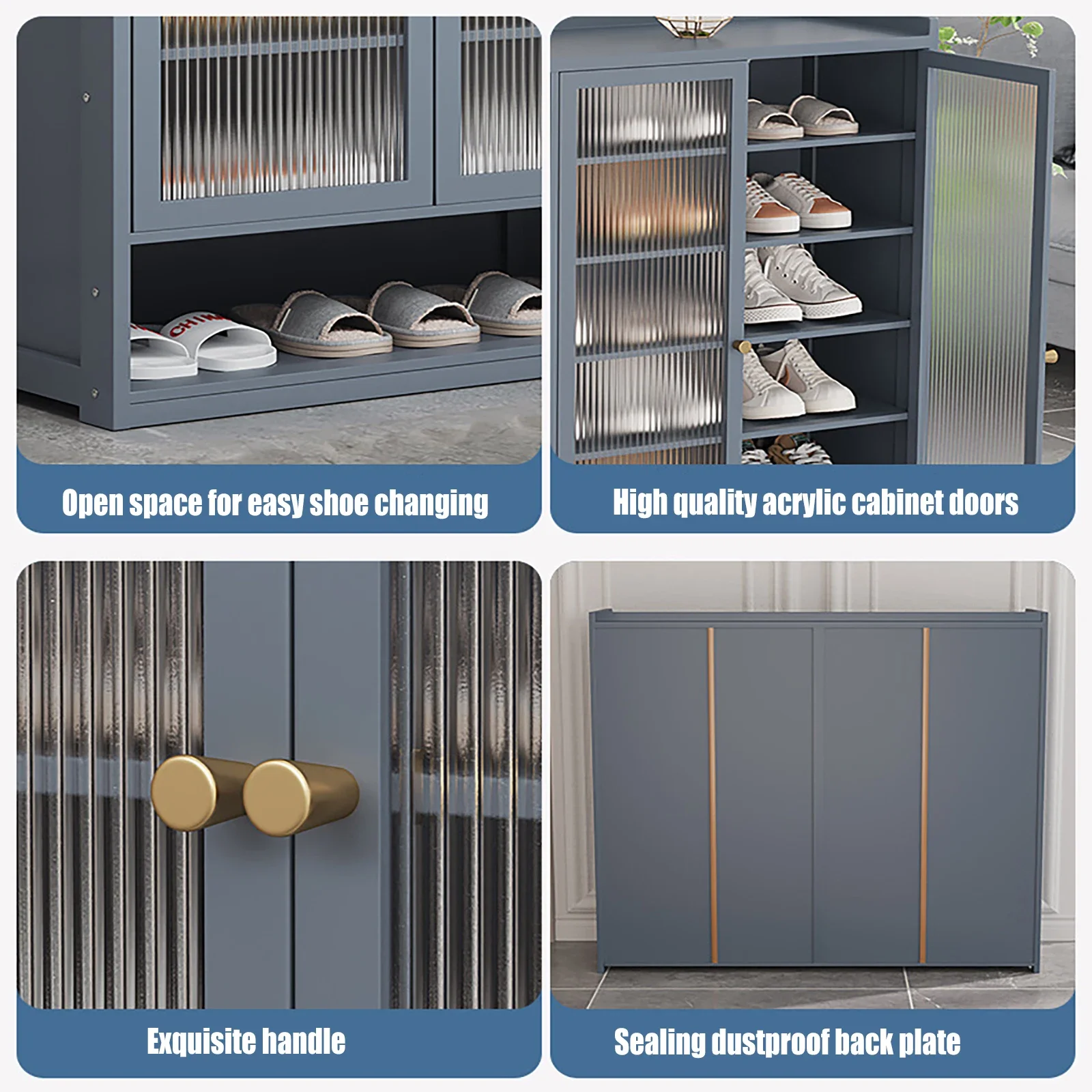 

Shoe Cabinet 18 Drawers Freestanding Shoe Rack Organization for Entryway Modern Shoe Rack Organizer w/ 3 Doors Shelves Blue