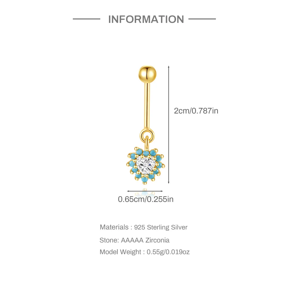 CANNER 1PC Love Zircon Round Turquoise Piercing 925 Sterling Silver Stud Earring For Women Ins Eight Pointed Star Earring Gift