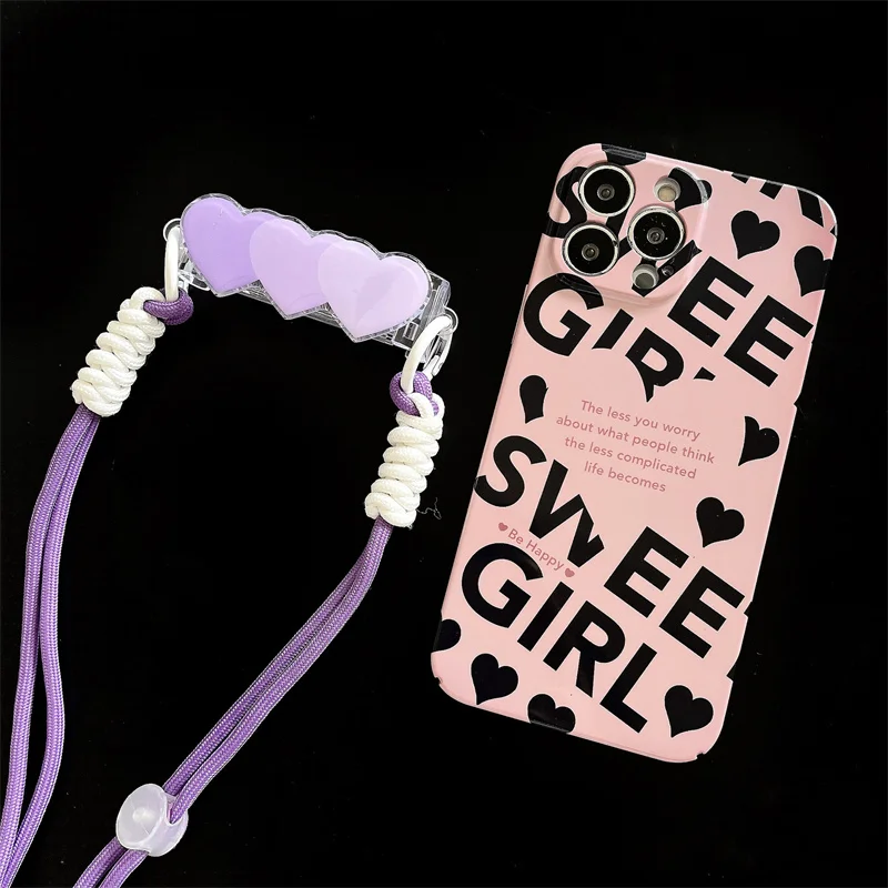 Ins Cute Cartoon Heart Mobile Phone Rope Shoulder Carrying Cross Body Strap Back Clip Hanging Adjustable Phone Lanyard Universal