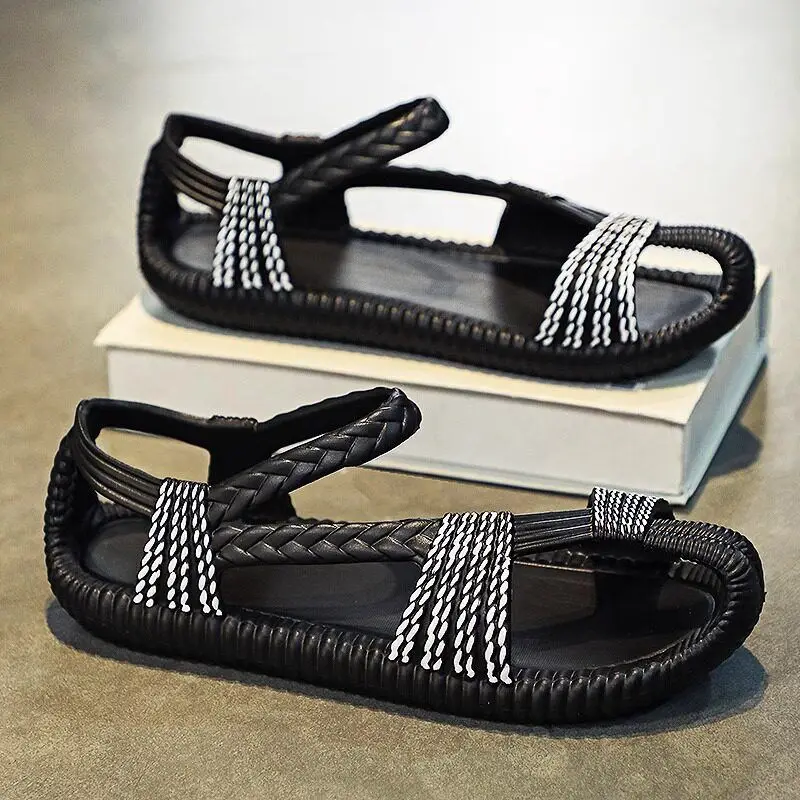 Men's Summer Anti-Slip Big Size Woven Sports Driving Shoes Casual Slip-On Sandals Comfortable Breathable Plastic Uppers