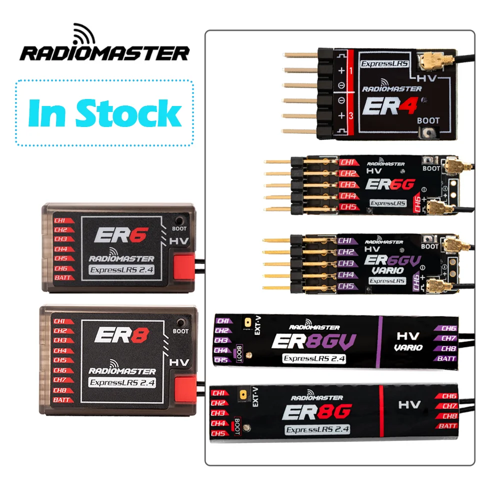 Radiomaster PWM Receiver ER4 4CH/ER6 ER6G ER6GV 2.4G 6CH/ER8 ER8G ER8GV 8CH CRSF ELRS 2.4Ghz 100mw for Aircraft Boat