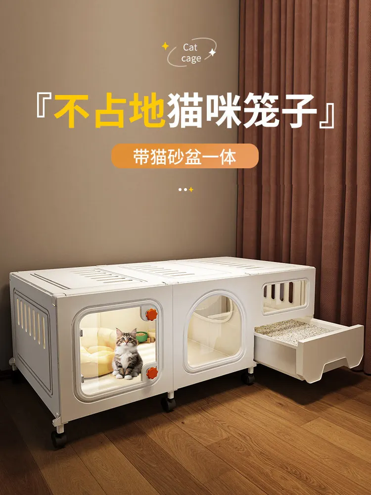 Compact Cat Cage with Integrated Litter Box for Small Apartments One-Room One-Bathroom Cat Villa Indoor Cat House for Cats
