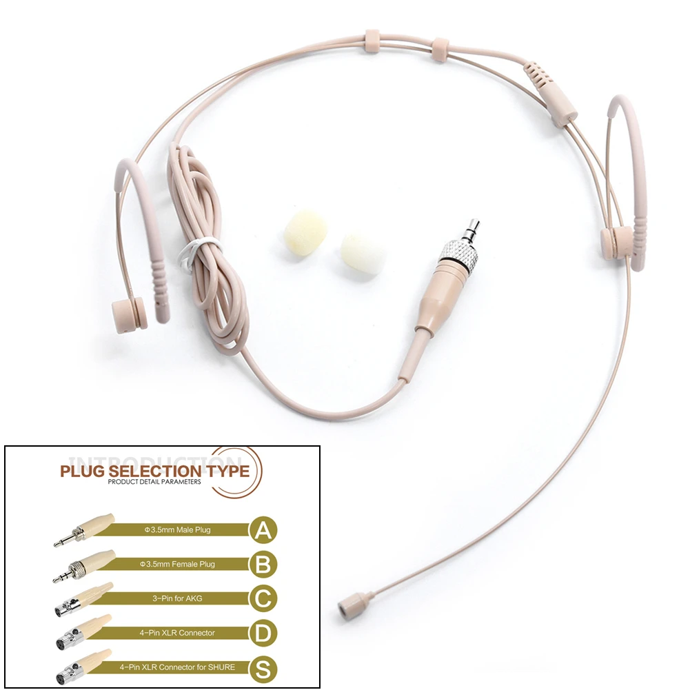 Omnidirectional Headset Mic in Beige with Steel Earhooks Ideal for Professionals Needing Discreet Audio Solutions on Stage