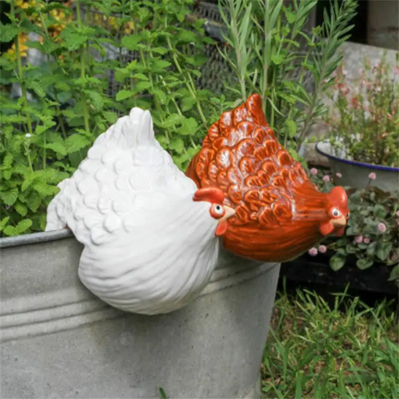 Chicken Hen Sculpture Funny Art Crafts Plug In Resin Resin Housewarming Gift Yard Art Sculpture Chicken Sitting On Fence Outdoor