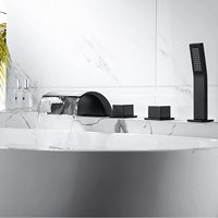 3-5PC Black Brass Waterfall Bathtub Faucet Widespread Tub Sink Tap Three Handles Hot Cold Water Mixer Bathroom Shower Faucet