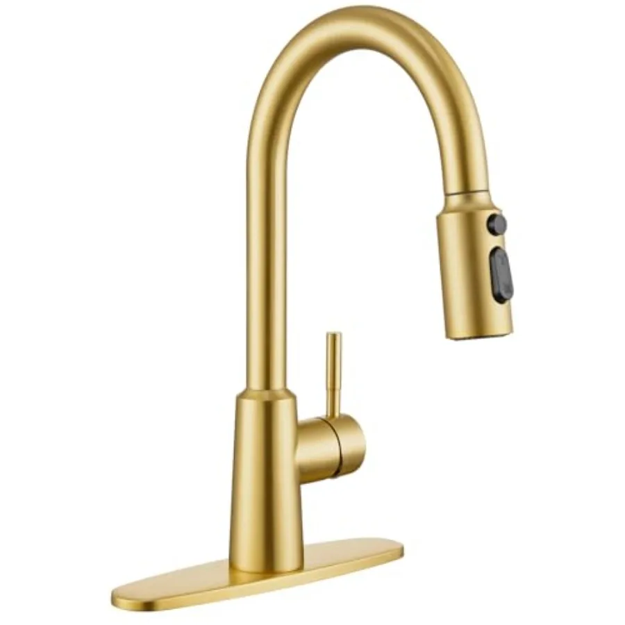 

Kitchen Faucet with Pull Down Sprayer, High Arc Single Handle Stainless Steel 1 or 3 Hole Faucet for Kitchen Sink, Farmhouse, R