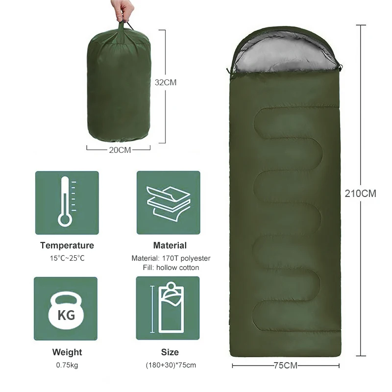 PACOONE Camping Sleeping Bag Warm 4 Season Lightweight Envelope Backpacking Outdoor Mummy Cotton Winter Sleeping Pad