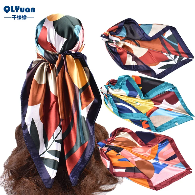 

New Fashion Retro Printing 90cm Satin Square Scarf Headscarf Multifunctional Fashion Accessory Neck Scarf Shawl for Women