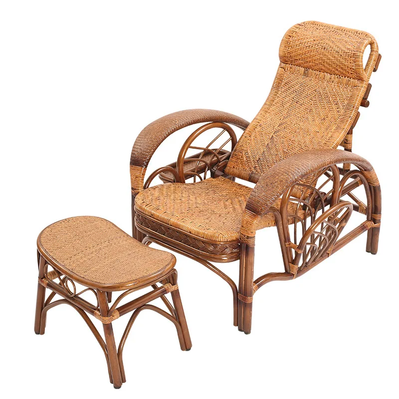 Rattan real dual-purpose elderly people fully equipped couch balcony study three-gear folding chair strong