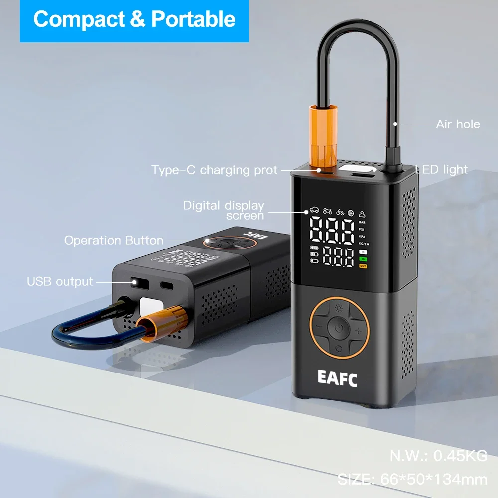 NEW Upgraded Mini Air Pump for Car Motorcycle Bicycle Balls 150PSI Portable Electric Air Compressor Multitool Inflator LED Lamp