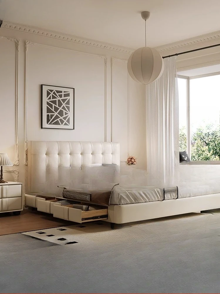 

Большой остров дерева для дома, вафель, французский кремовый ветер, небольшой блок, главная спальня, двуспальная кровать, кожаная кровать в стиле ретро для хранения ветра