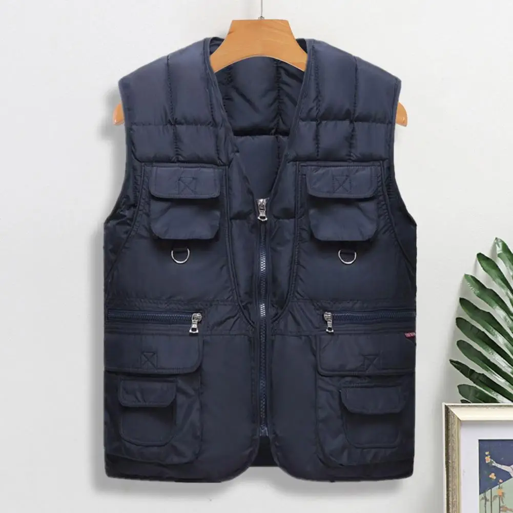 

Vest Jacket Men's Sleeveless Winter Vest with Multiple Pockets Zipper Closure Solid Color Warm Coat for Autumn Winter for Men