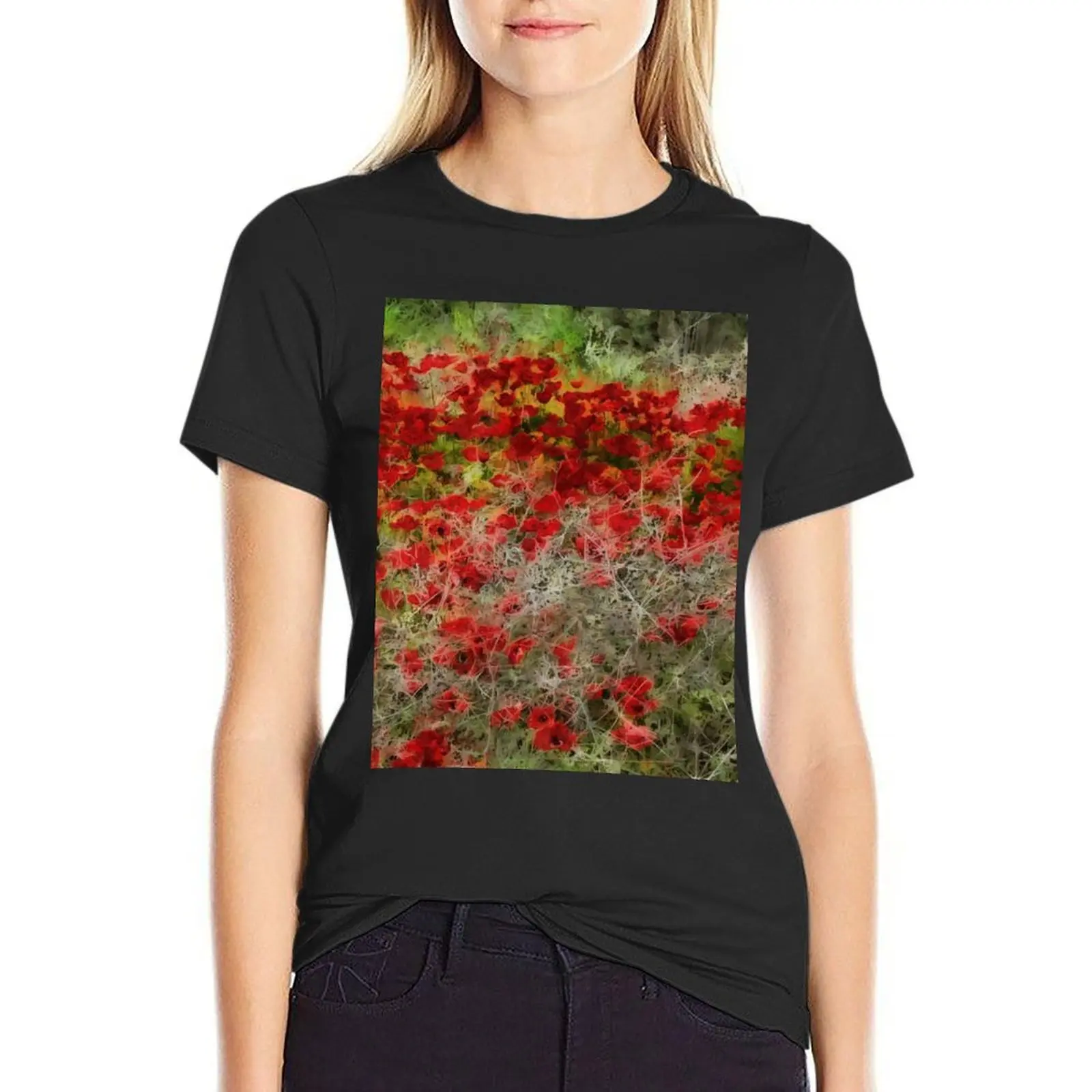 

Beautiful Red Wildflower Anemones Abstract Art T-Shirt animal print shirt for girls tees fashion woman blouse 2024