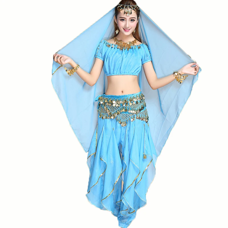 Ensemble de vêtements de danse du ventre pour femmes, robe de performance, danse indienne, ensemble de pratique de danse ethnique, manches courtes, pantalon spinning trempé, femme, nouveau