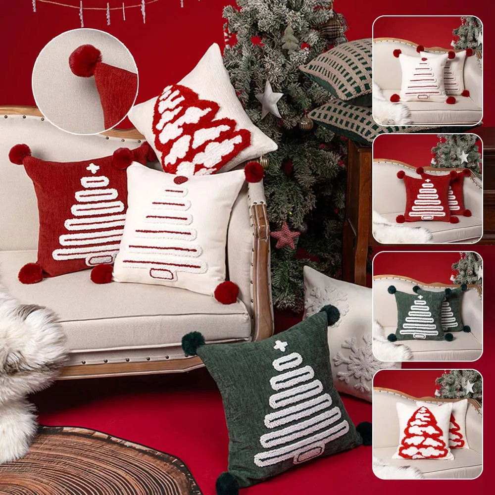 1PC Soft Christmas Tree Pillow Covers Tufted Cushion Covers for Bedroom Chairs Living Room Наволочка Декор Capa Almofada Natal