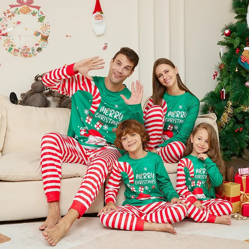 

Christmas Family Matching Set Stripe Letter Santa Claus Cartoon Print Adult Kid Baby Outfits Tops+P+Pants 2PCS Pajamas Sleepwear