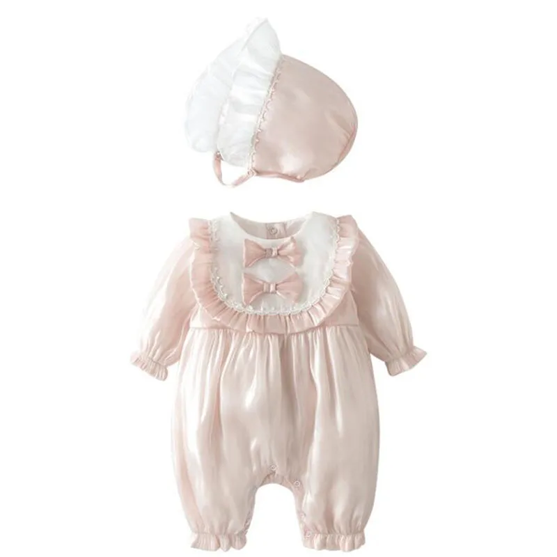 Autumn Spring Lovely Princess Style Infant Baby Girls Long Sleeve Jumpsuit+Hat Baby Girl Clothing Toddler Baby Girl Romper