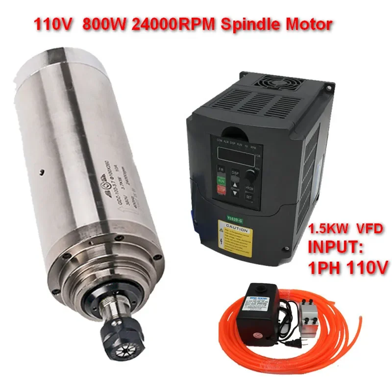 

110V 800w Spindle Motor 65mm ER11 + 1.5kw inverter VFD+75W water pump kits 24000rpm For CNC Engraving