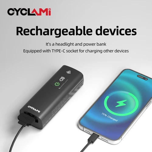 Imagen 2 del producto CYCLAMI CYC2200 luz frontal de bicicleta tipo C luz de bicicleta recargable IPX6 faro impermeable accesorios de bicicleta