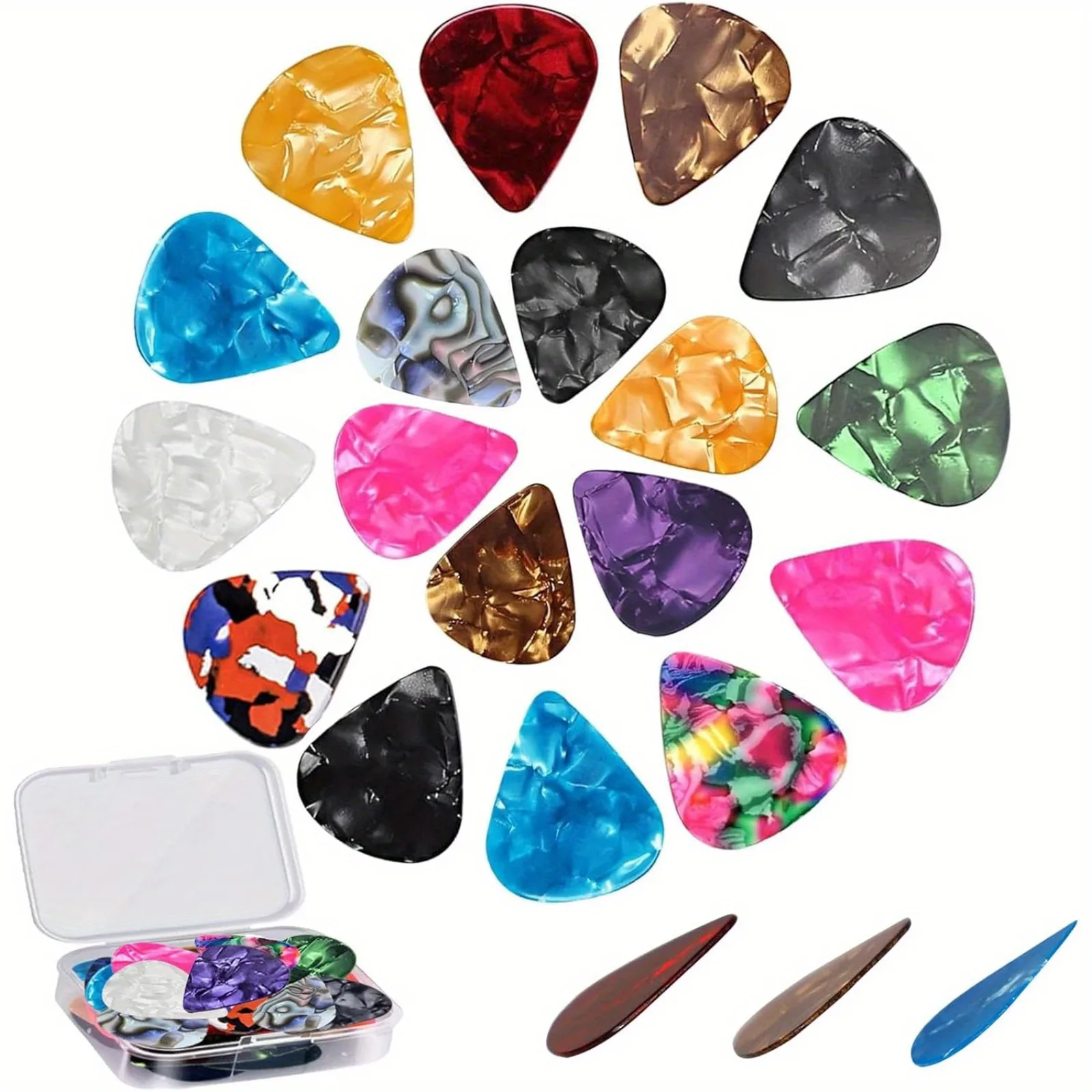 21 Pack Guitar Picks with Organizer Storage Box, 3 Different Thickness Colorful Celluloid Guitar Picks Plectrums