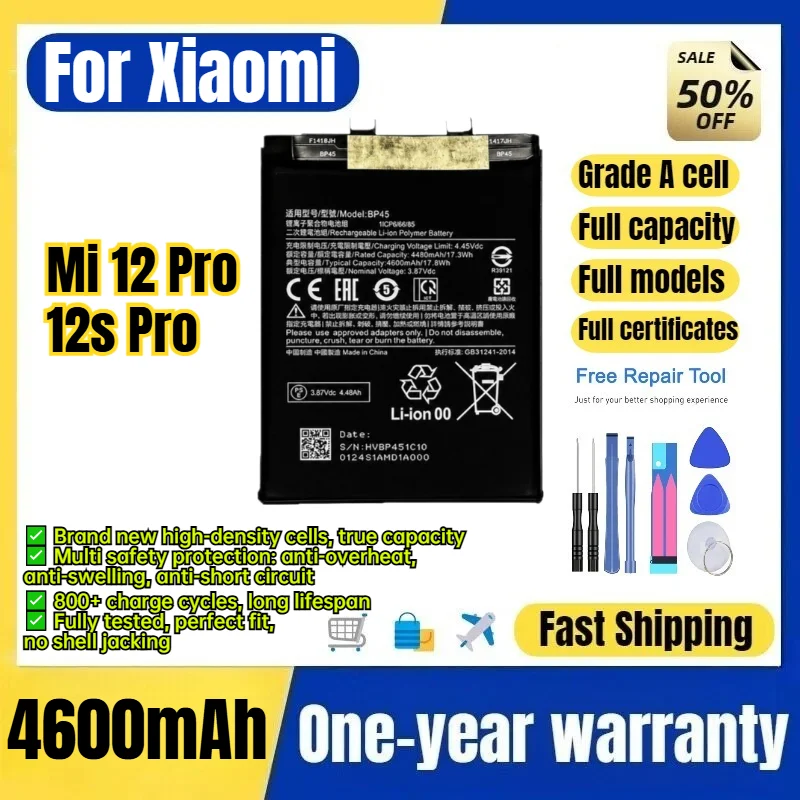 BP45 for Xiaomi Mi 12 Pro /12s Pro Phone Battery 0 Cycle High Quality High Capacity Replacement Bateria Grade A Cell with Tools
