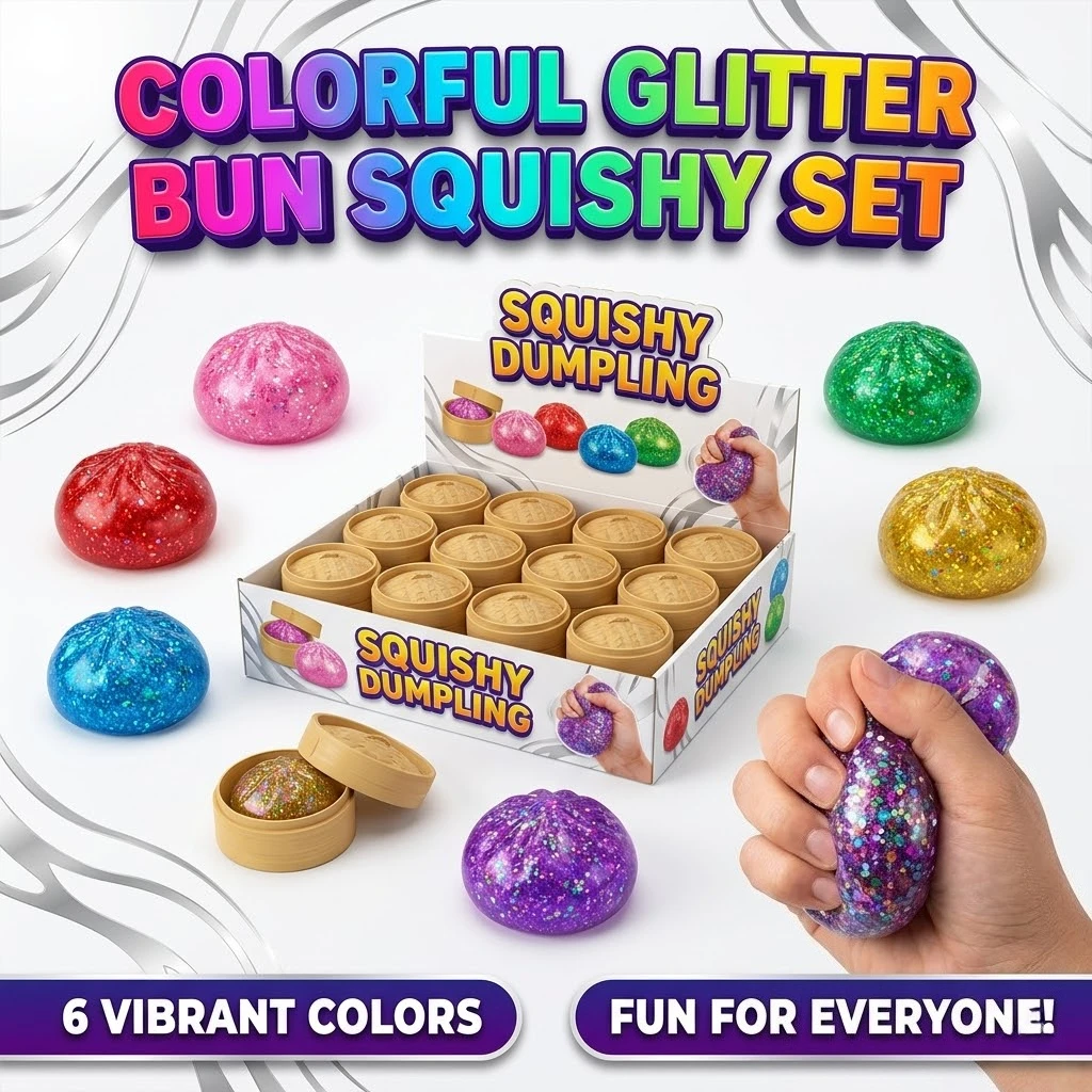 Glänzender Glitzer-Dumpling-Squishy: Klares Gel-Textur-Brötchen-Quetschspielzeug, Premium Taba Fidget Pack, Ästhetisches Schreibtisch-Ornament für Erwachsene
