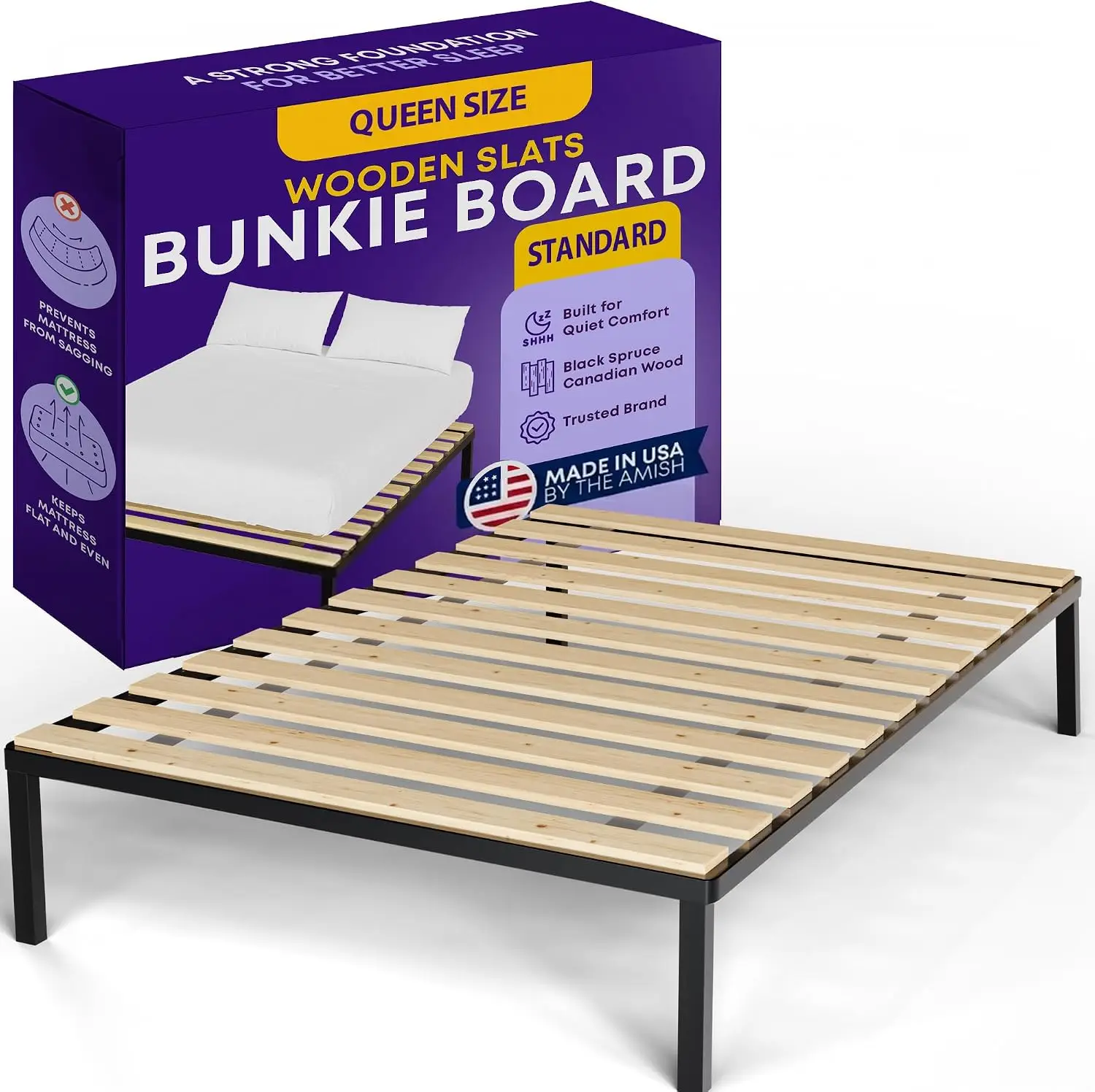 Queen Size Wooden Bed Slats – Replacement Wood Support Slats for Queen Bed Frame – Under-Mattress Support with No Added Height – 2.38 Standard Width