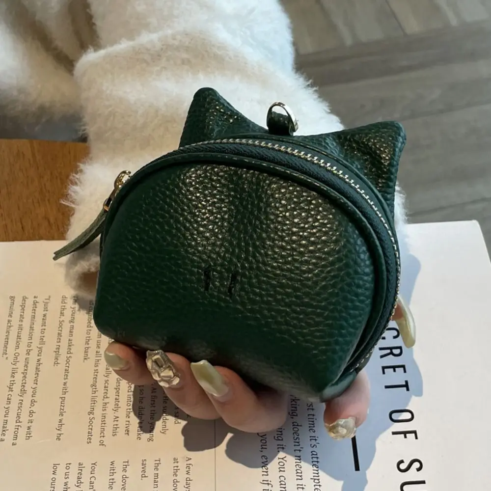 휴대용 지퍼 정품 가죽 동전 지갑 카드 가방 현금 보관 변경 가방 키 체인 소 가죽 귀여운 동전 지갑 선물