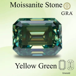 Moissanite Stone Primary Color Yellow Green Emerald Cut Lab Created Diamond for Charms Women Jewelry Making with  Certificate
