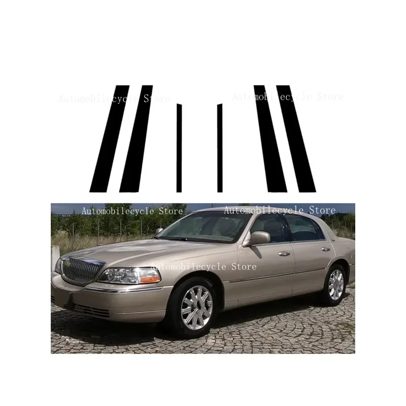 6PCS Glossy Black Pillar Posts Fit For  Lincoln Town Car 1998-2006 2007 2009 2010 2011  Window Moulding B C Center Sticker Cover