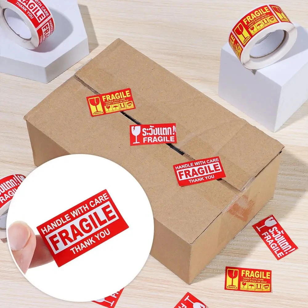 Fragile Stickers Permanent Adhesive 3x2 Inch - 1000 Packing Warning Labels 2 Rolls Handle with Care