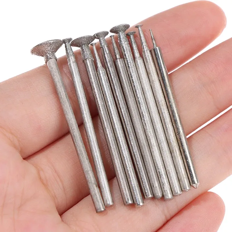 

10PCS Diamond Mounted Point Grinding Bit Set, Ultra-Thin T-Shank 2.35mm for Stone Jade Carving, Polishing & Engraving Tools
