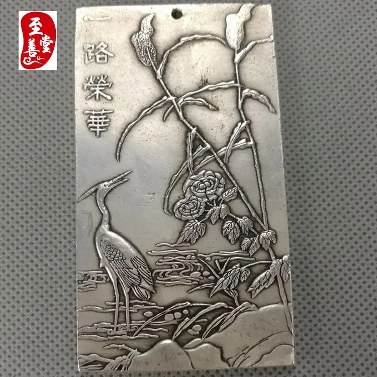 Vintage Tibetan Flower heron crane bird statue Thangka plate