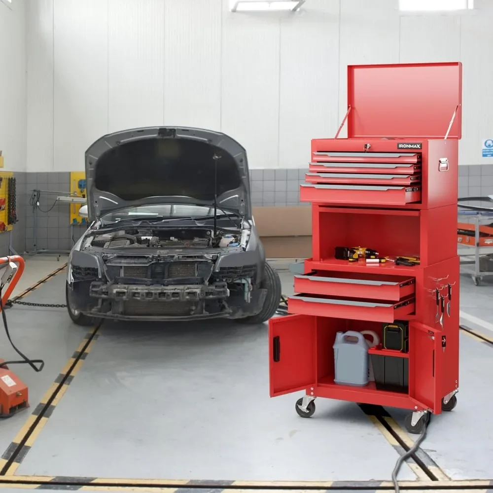 "6-Drawer 3-in-1 Tool Chest - Extra Large Storage Cabinet w/Auto Lock & 4" Lockable Wheels