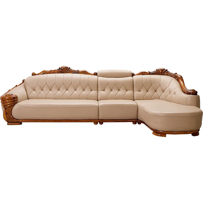 European leather sofa corner combination home high-end luxury living room new Chinese first layer cowhide solid wood
